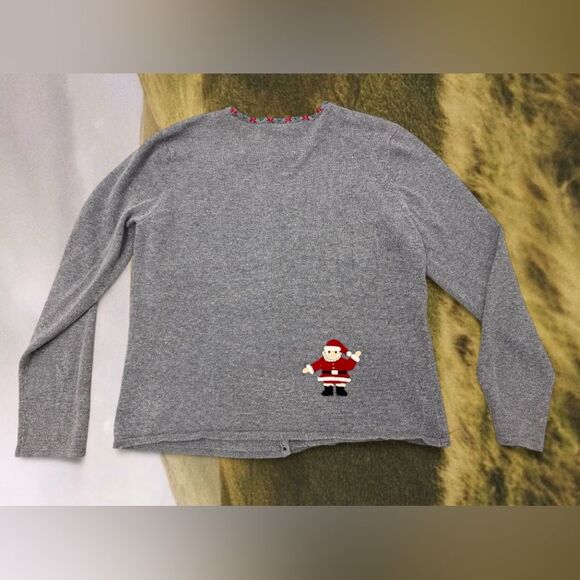 Novelty Christmas Santa Holiday Retro Embroidered Cardigan Jacket - Picture 9 of 10